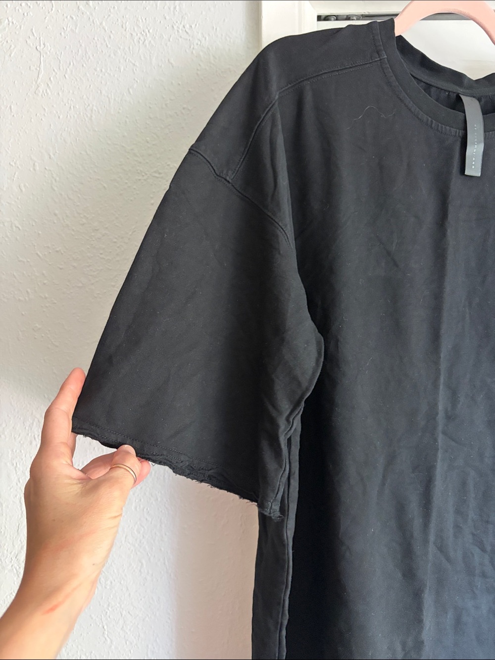 IMMENSE.TW Black T Shirt High End Avant Garde Fashion Raw Sleeve & Hem Cotton - Picture 3 of 11